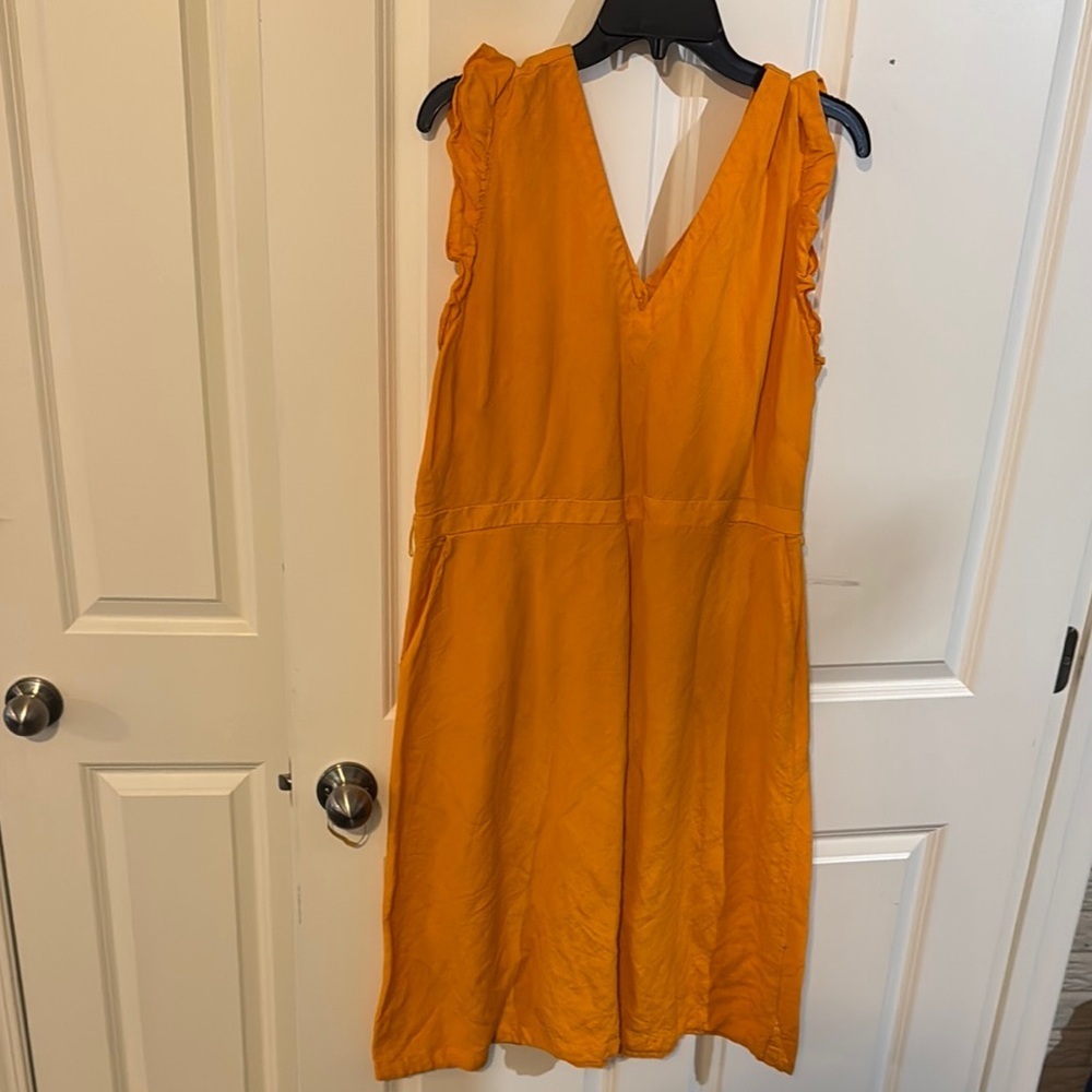 LOFT Bright Orange V-Back Ruffle-Sleeve Dress